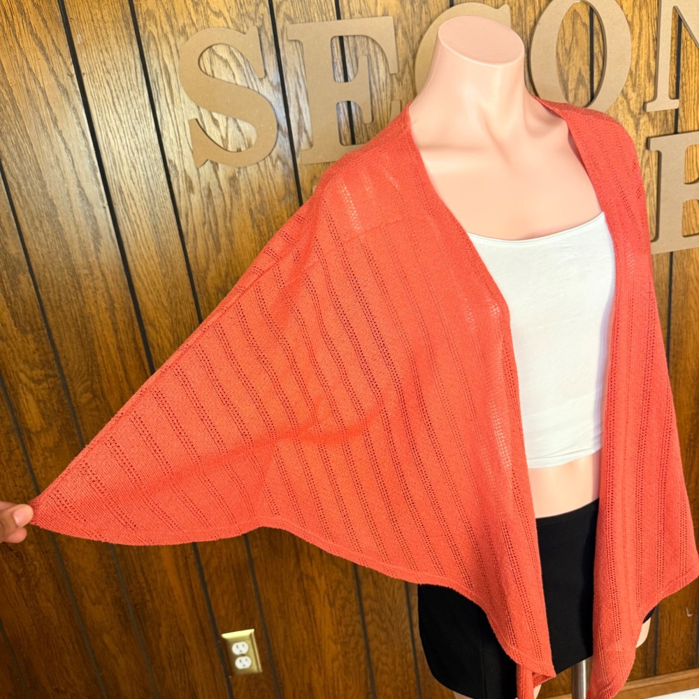 Chenault Cardigan Women Large Coral Open Front Pointelle Knit Cottagecore Boho - Picture 2 of 5